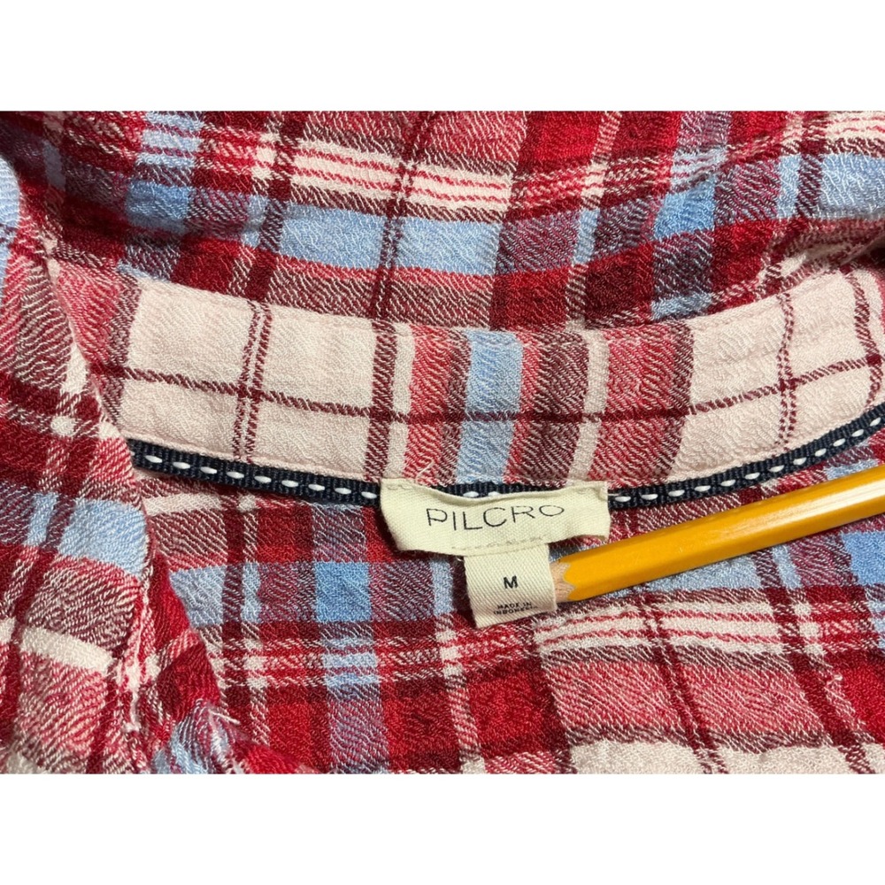Pilcro Hadley Plaid Shirt Medium Button Down Long Sleeve Relaxed Fit Red Blue - Picture 10 of 12